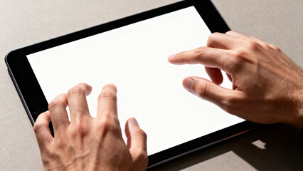 Close-Up of Hands Using Tablet Device, Modern Technology Concept © zhang