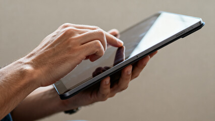 Close-Up of Hands Using Tablet Device, Modern Technology Concept © zhang