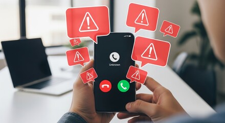 Unknown Incoming Call with Scam Warning Alert Icons