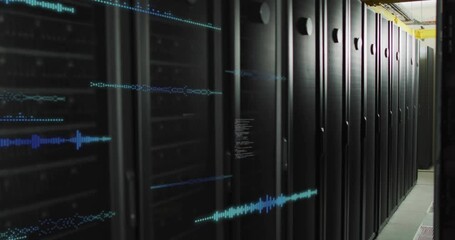 Animation of data processing over computer server room - Powered by Adobe