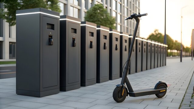 Electric Scooter Battery Being Swapped In Modular Urban Station Representing Smart Mobility Innovation Sustainable Transport And The Efficient Future Of Eco Friendly City Commuting