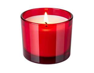 Close-Up Red Glass Candle White Wax Transparent Background.