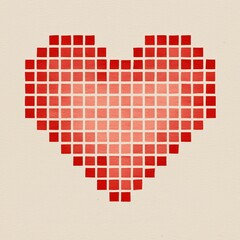 A geometric heart design composed of evenly spaced red squares arranged in a pixel-art style grid. perfect for love, valentine day  