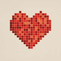 A geometric heart design composed of evenly spaced red squares arranged in a pixel-art style grid. perfect for love, valentine day  