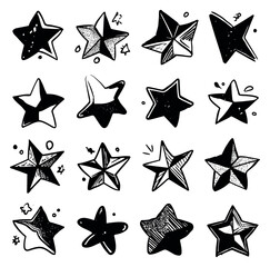 Fototapeta premium Hand drawn grunge star set featuring various textured and outlined shapes for design elements