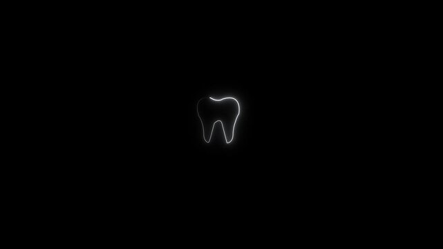A neon tooth animation on a black background. Animated tooth .National Dentist Day Wisdom teeth extraction Oral care recovery 4k .MOTION..