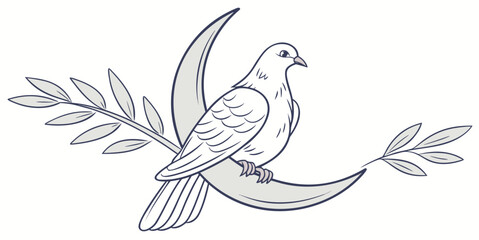 Obraz premium Line drawing of a bird on a branch