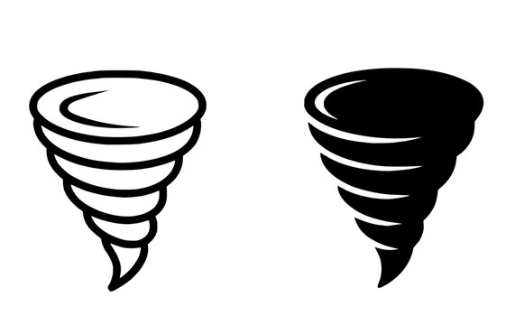 Tornado illustration icon, black and white, outline and silhouette style