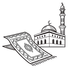 Islamic prayer rug and mosque