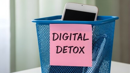 Smartphone placed in a waste bin for a digital detox