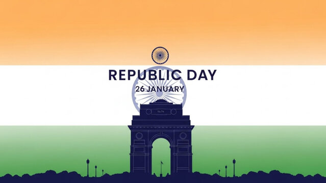 Indian republic day celebration graphic with gate of india and flag colors with Indian flag and Patriotic and National symbol and Indian culture - Powered by Adobe