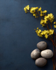 Floral arrangement with stones studio setting still life artistic view