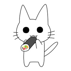 恵方巻を食べる子猫のイラスト 節分の縁起物