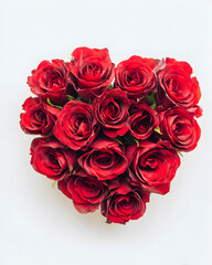 Romantic heart-shaped red roses bouquet floral arrangement studio close-up