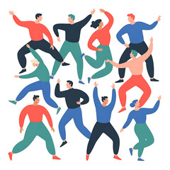 Energetic People Jumping and Dancing in Modern PNG Illustration