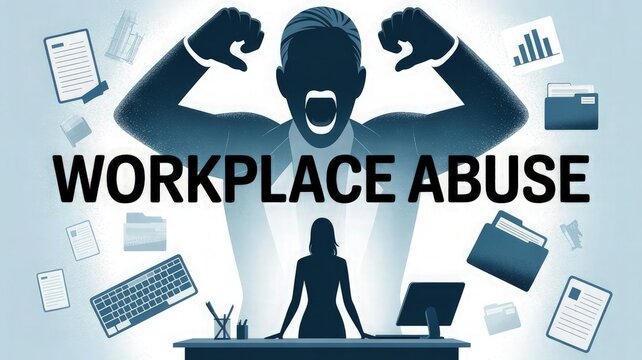 Workplace Abuse: Silhouette illustration highlighting a scenario of workplace abuse, with figures and symbols to convey the feeling of the environment