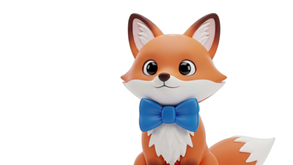 Cute cartoon fox with blue bow tie