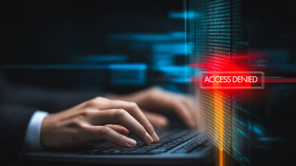Access Denied Error on Screen, Data Protection Failure, and Cybersecurity Concept