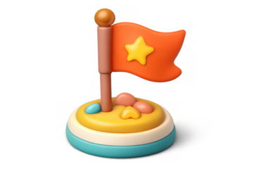 Colorful milestone flag icon with star on decorative base for celebratory design