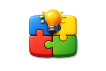 Creative idea concept with colorful puzzle pieces and light bulb for innovation design