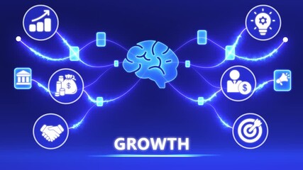 Global Business Growth and Artificial Intelligence Brain Concept in Digital Technology Network Animation - Powered by Adobe