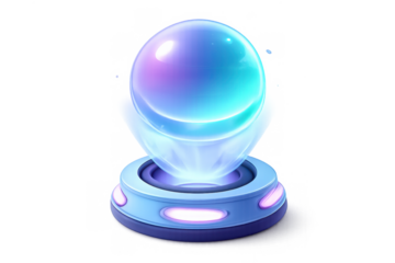 Futuristic hologram display with glowing sphere on modern base for innovative technology design