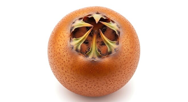 Single Ripe Medlar Fruit on White Background.