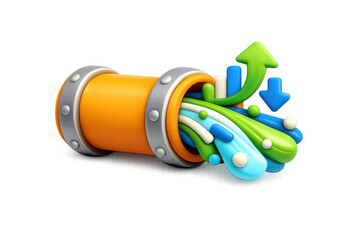 Bandwidth data flow icon design with colorful arrows emerging from pipe for digital communication and networking