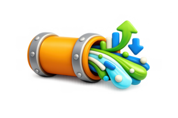 Bandwidth data flow icon design with colorful arrows emerging from pipe for digital communication and networking
