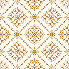 Geometric pixel art pattern. Abstract pixel art geometric ethnic pattern design for fabric, carpet, tile, rug, clothing, embroidery, needlepoint and background. Vector pixel art seamless motif ethnic
