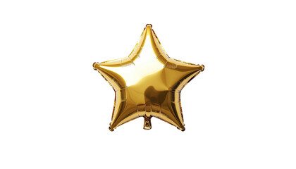 Metallic gold star balloon floats against a black void