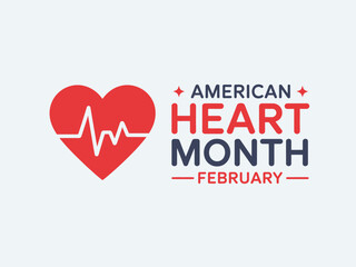 American Heart Month February Awareness Banner with Red Heart Pulse Icon for Cardiovascular Healthcare Prevention and Medical Wellness Campaigns