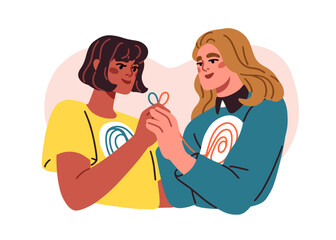 Love and trust in relationships. Female soulmates. Connection, bond and acceptance, psychology concept. Best friends couple in emotional support. Flat vector illustration isolated on white background