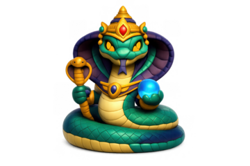 Mystical naga icon with serpent and orb for mythology and fantasy designs