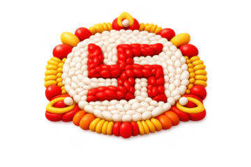 Auspicious swastik rice art for festive decoration and cultural celebrations