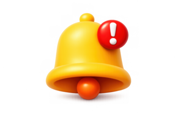 Cartoon notification bell with exclamation mark for alert and reminder icons