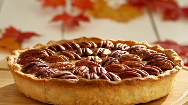 Golden Hour Pecan Pie Closeup