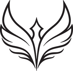Stylized Phoenix Wing Tattoo Icon.  Elegant Symmetrical Line Art Symbolizing Power, Rebirth, and Freedom