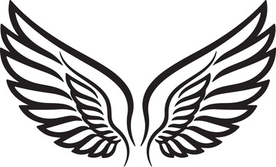 Elegant Black Wing Vector. Symmetrical Feathered Emblem for Tattoos, Logos, and Spiritual Designs