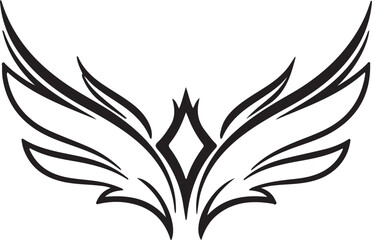 Tribal Wing Tattoo Vector. Symmetrical Black Ornamental Design with Diamond Center for PNG Stock Use