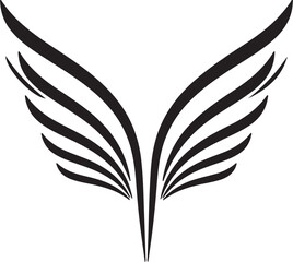 Minimalist Black Wing Vector. Abstract Symmetrical Feather Design for Tattoo, Logo, and PNG Stock Use