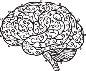 Swirling Brain Vector Illustration. Abstract Human Mind Design for Science, Psychology, and Creativity Concepts