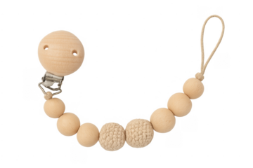 Wooden and crochet baby pacifier clip