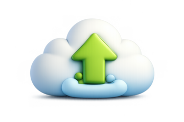 Cloud upload icon with green arrow for digital and web interfaces