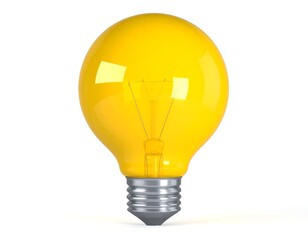 Obraz premium A close-up studio shot of a glowing yellow light bulb with a metallic base, isolated against a white background