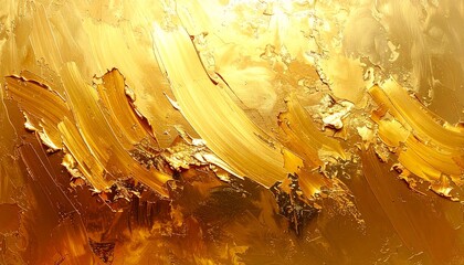 金色の筆ストロークが入った抽象背景 高級感あるゴールドテクスチャ素材