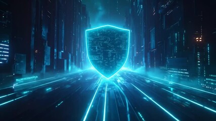 Cyber Security Shield in Digital Cityscape, Data Protection. - Powered by Adobe