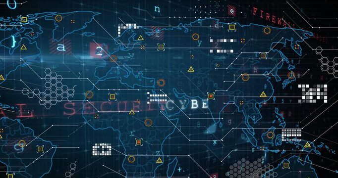 Animation of cyberattack warning over world map