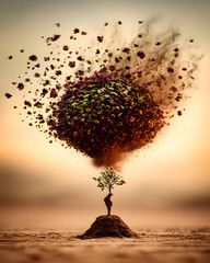 Surreal desert landscape nature transformation in digital art view