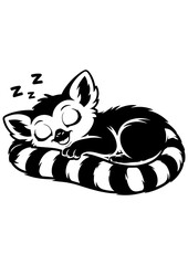 Cute sleeping lemur vector line art, black and white illustration for engrave, laser engrave and nursery decor